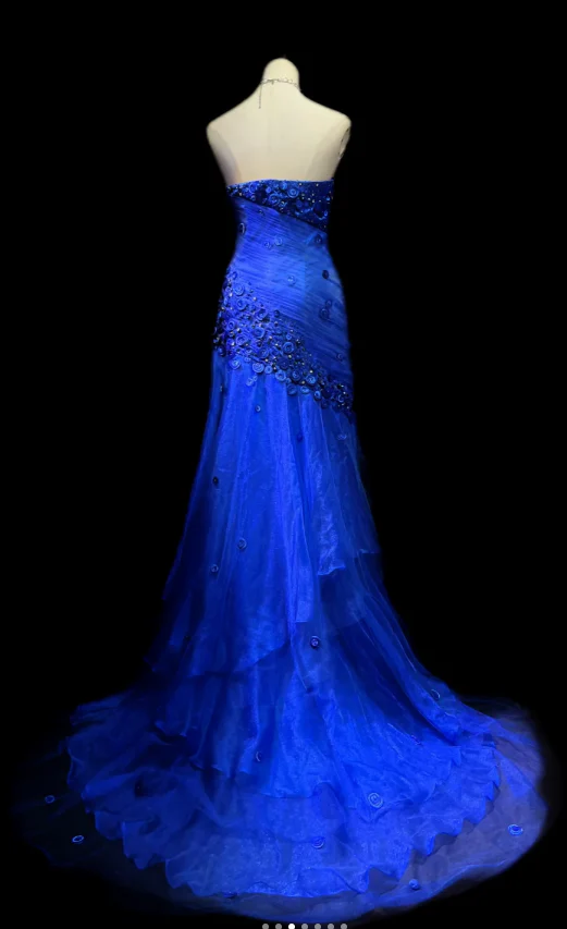 Modest Sweetheart Sheath Tulle Beaded Long Prom Dresses, Royal Blue Formal Evening Dresses DP3060 - Deanwangkt