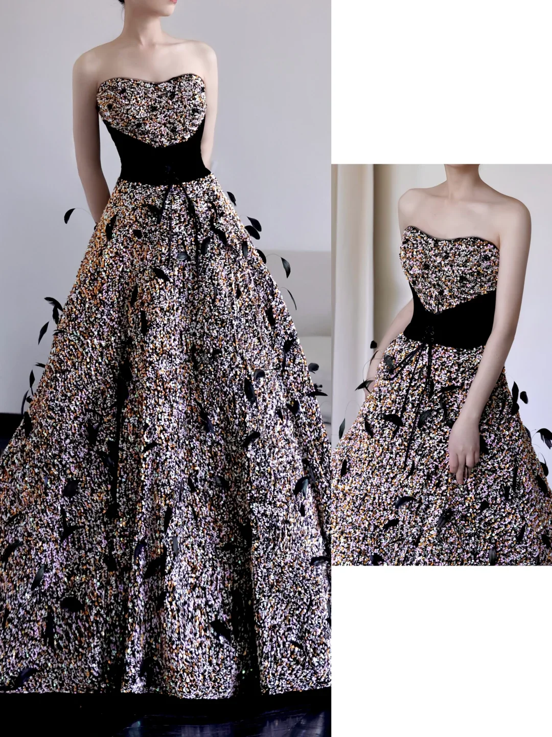 Gorgeous Ball Gown Strapless Black Sequin Long Prom Dresses Graduation Dresses DP669 - Deanwangkt