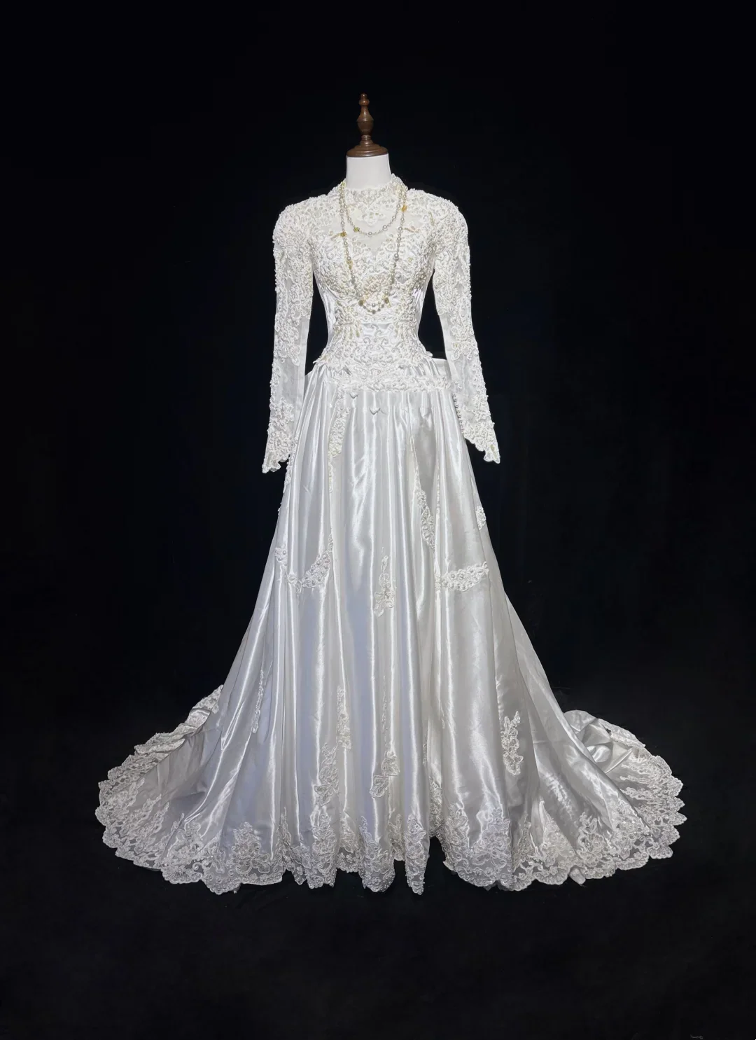 Retro Wedding Dress 1950s 1940s Ball Gown High Neck Lace White Long Sleeves Wedding Dresses Bridal Gowns Brides Gown DH544 - Deanwangkt