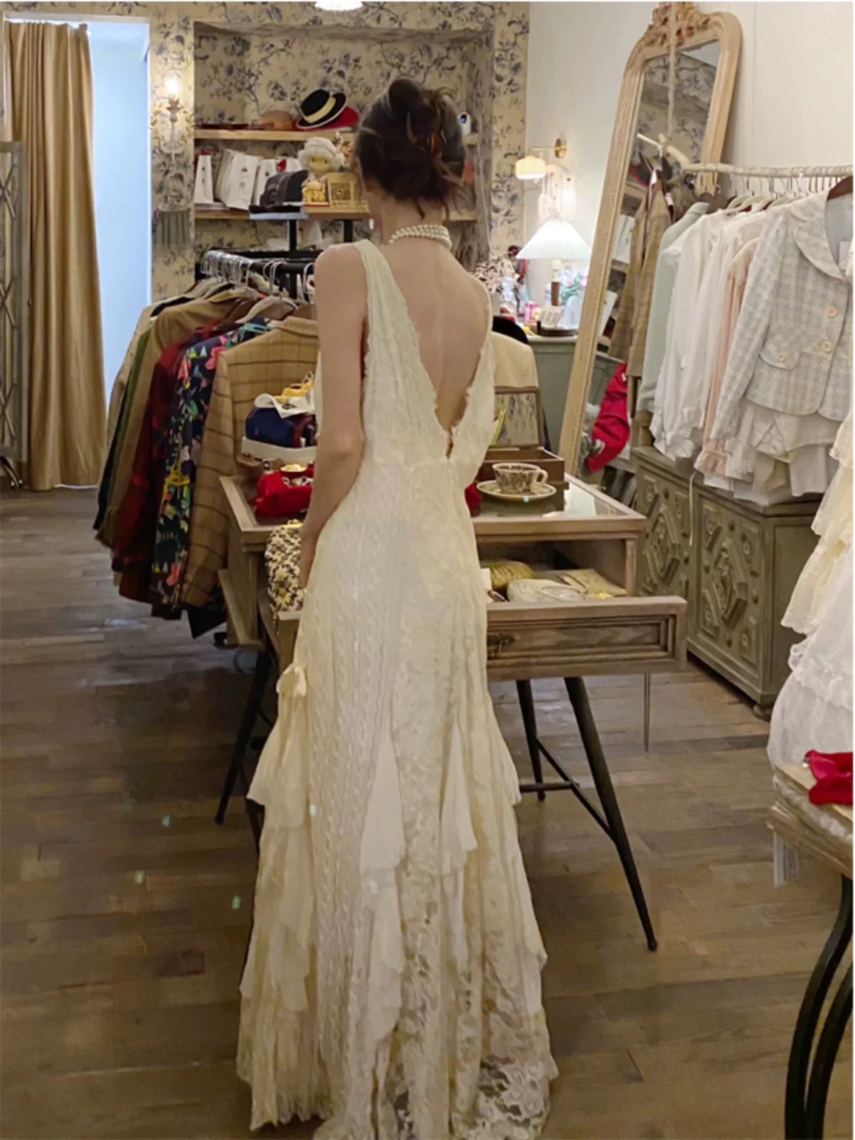 Vintage Wedding Dress A line V Neck Lace Ivory Summer Beach Long Wedding Dresses Bridal Gowns W0765 - Deanwangkt