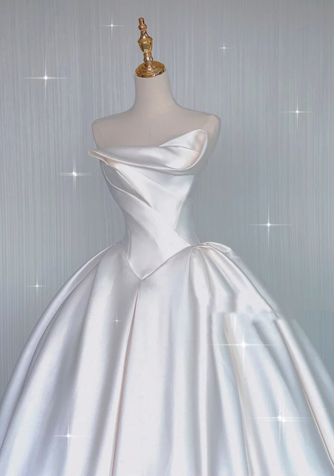 Classy Elegant Ball Gown Strapless White Long Satin Wedding Dresses Brides Dress DP342 - Deanwangkt