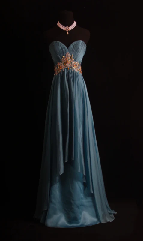 Vintage Sweetheart Neck Sheath Long Prom Dresses Chiffon Pleated Blue Evening Dress Sleeveless Formal Dresses DP3681 - Deanwangkt