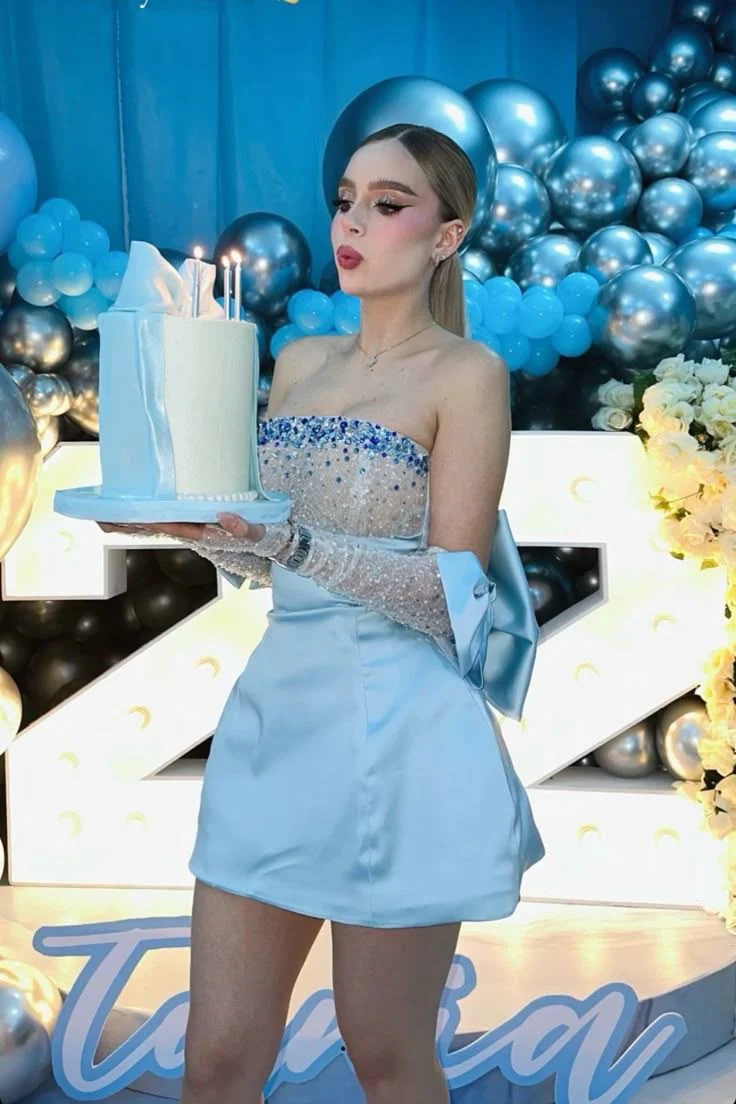 Modest A Line Strapless Light Sky Blue Satin Formal Homecoming Dresses 8th Grad Dance Graduation Dress Short Hoco Dresses DH2599 - Deanwangkt