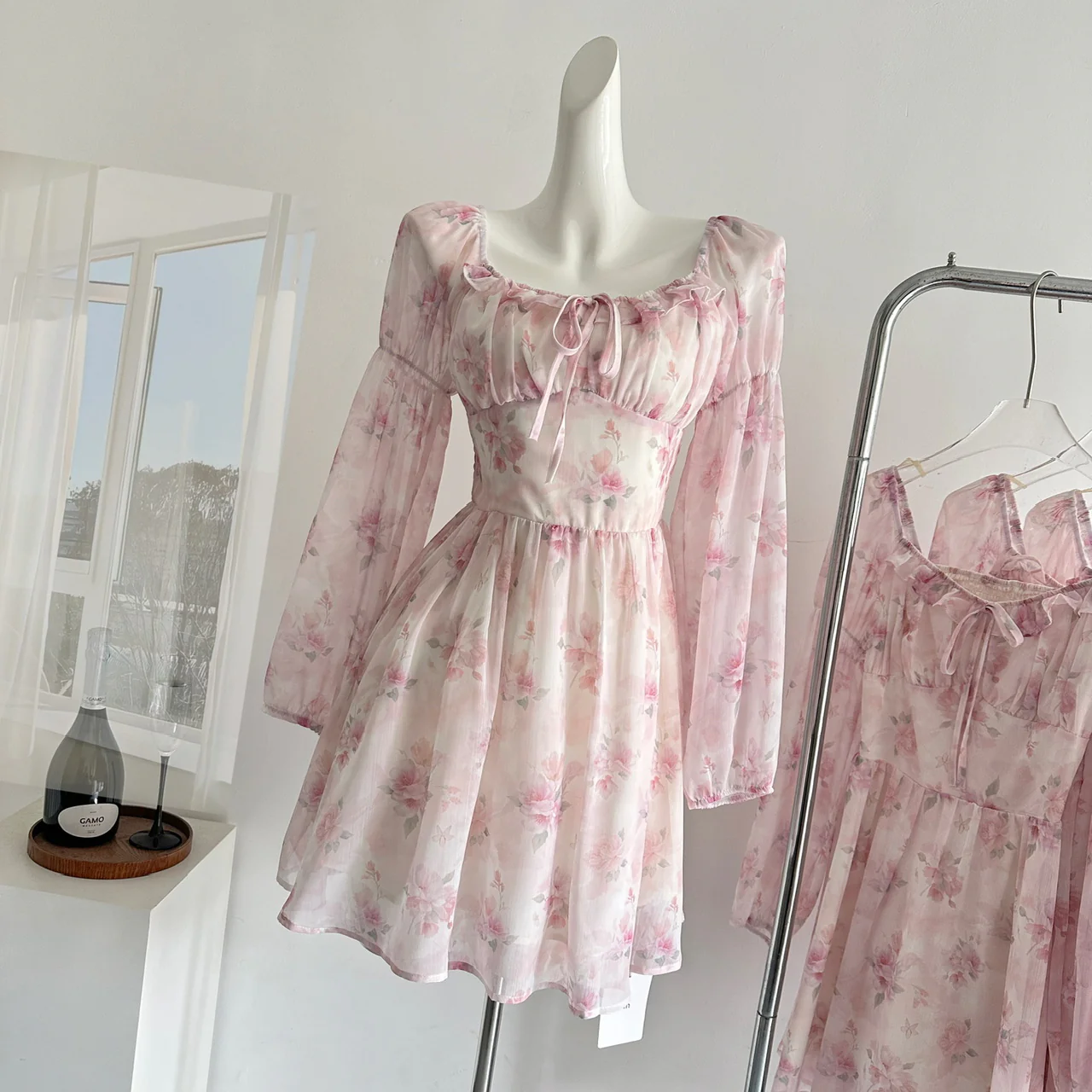 Cute A line Square Neckline Floral Pink Short Summer Dress Holiday Party Birthday Outfits DP0139 - Deanwangkt