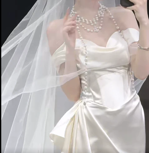 Timeless Off-the-shoulder Sheath Satin Luxury Wedding Dress, White Bridal Gowns DP3082 - Deanwangkt