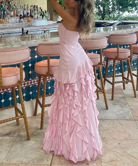 Elegant A-Line Ruffles Fringe Midi Dress-Outfit Layers Chiffon Prom Dresses DP245 - Deanwangkt