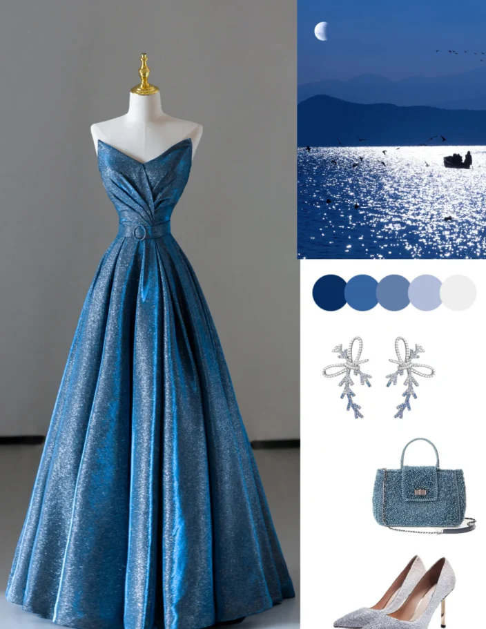 Fairy-tale A Line Sweetheart Blue Sequin Long Prom Dresses Evening Dresses DP512 - Deanwangkt