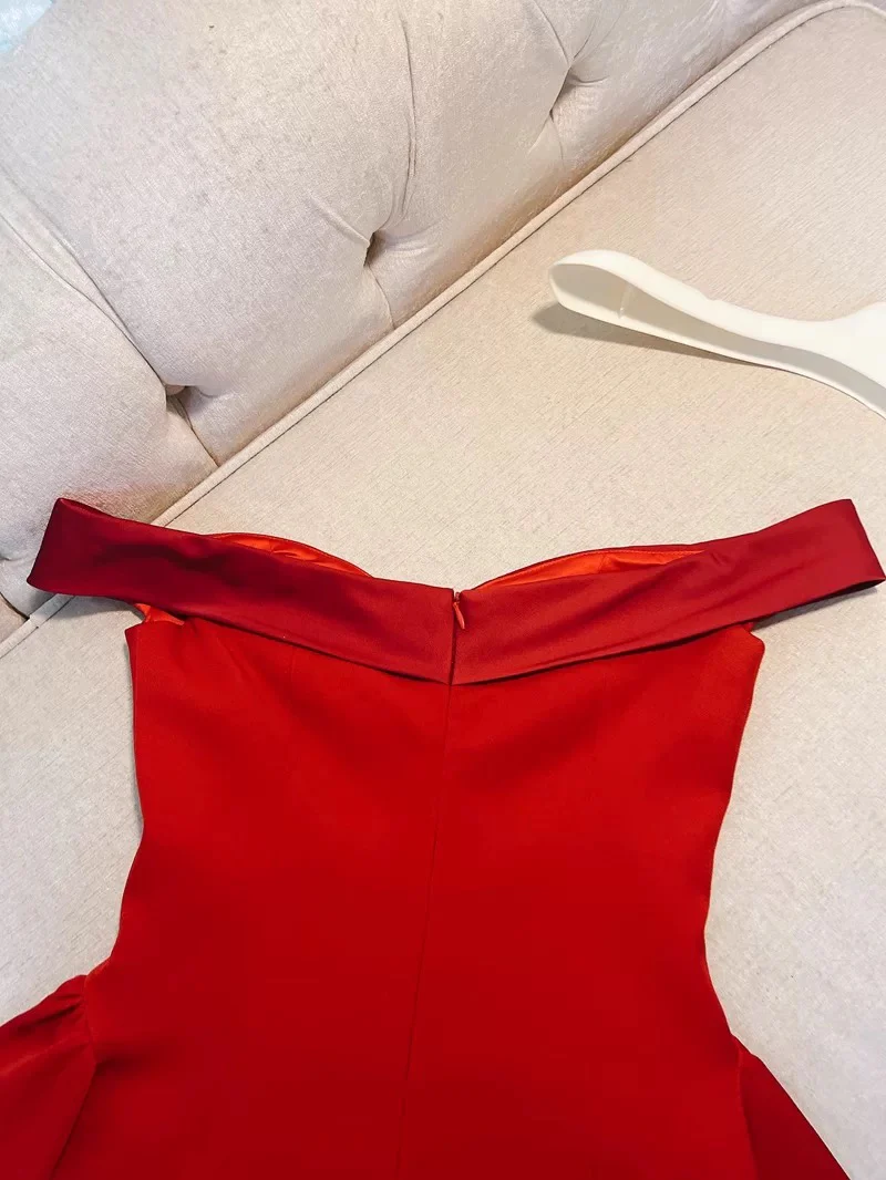 Trendy A line Off The Shoulder Satin Red Formal Short 8th Grade Homecoming Dress Summer Middle School Hoco Dresses Birthday Outfits W934 - Deanwangkt