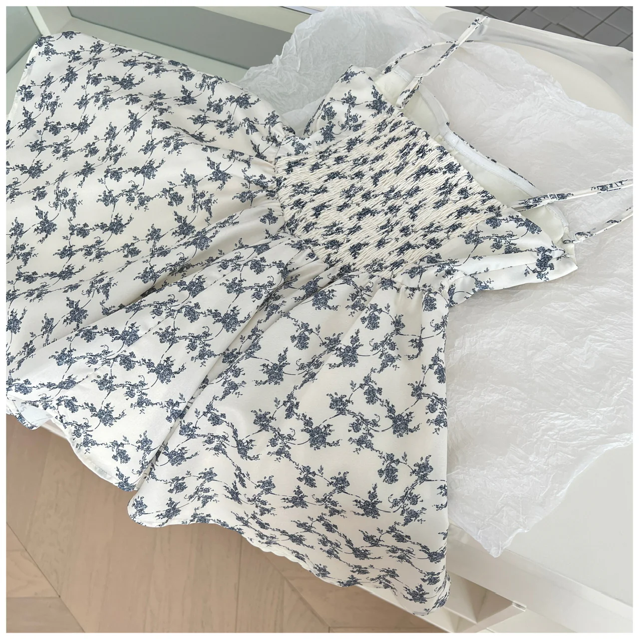 Cute A line Spaghetti Straps Blue Floral Chiffon Short Summer Dress Holiday Party Birthday Outfits DP0146 - Deanwangkt