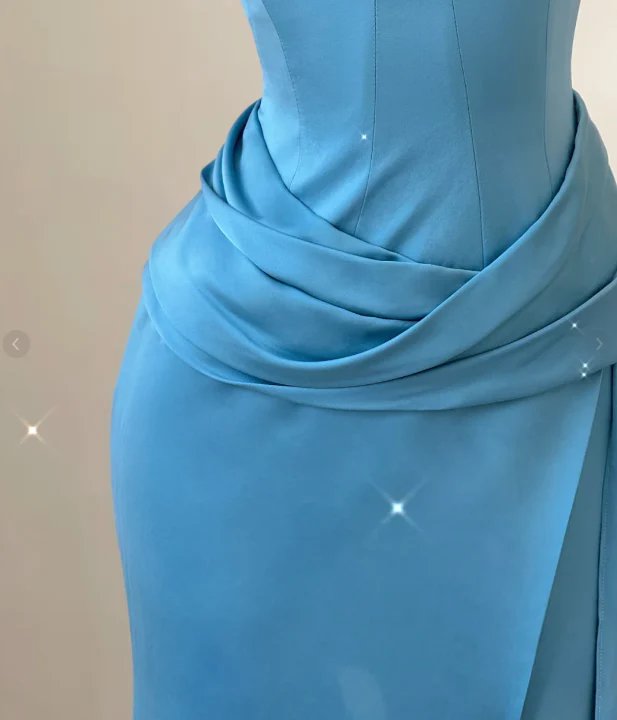 Classy Mermaid Strapless Blue Satin Evening Dress Long Prom Dresses P0009 - Deanwangkt