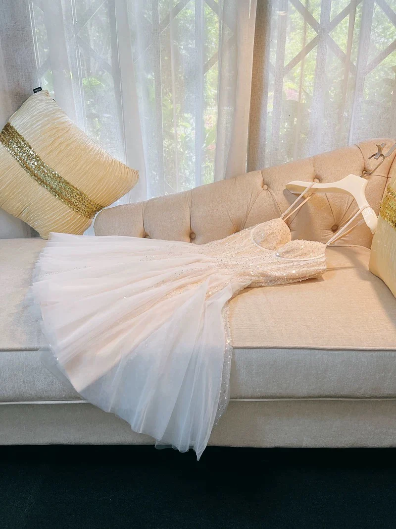 Trendy A line Spaghetti Straps Champagne Formal Short 8th Grade Homecoming Dress Summer Middle School Hoco Dresses Cocktail Dress Birthday Outfits W961 - Deanwangkt