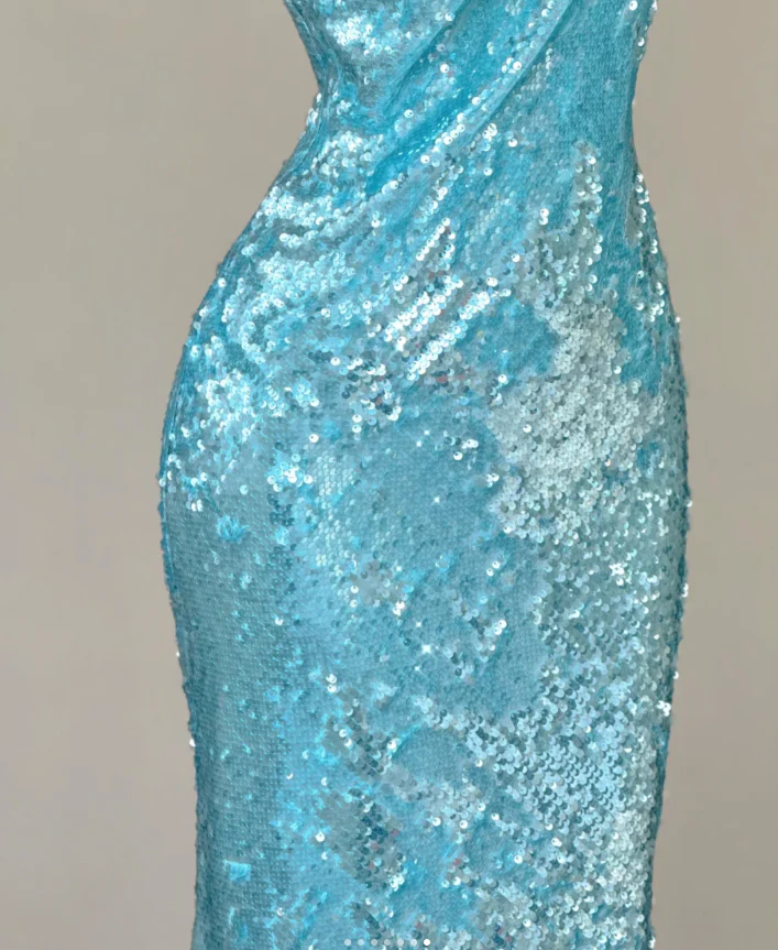 Classy Mermaid Spaghetti Straps Blue Sequin Evening Dress Long Prom Dresses P0005 - Deanwangkt