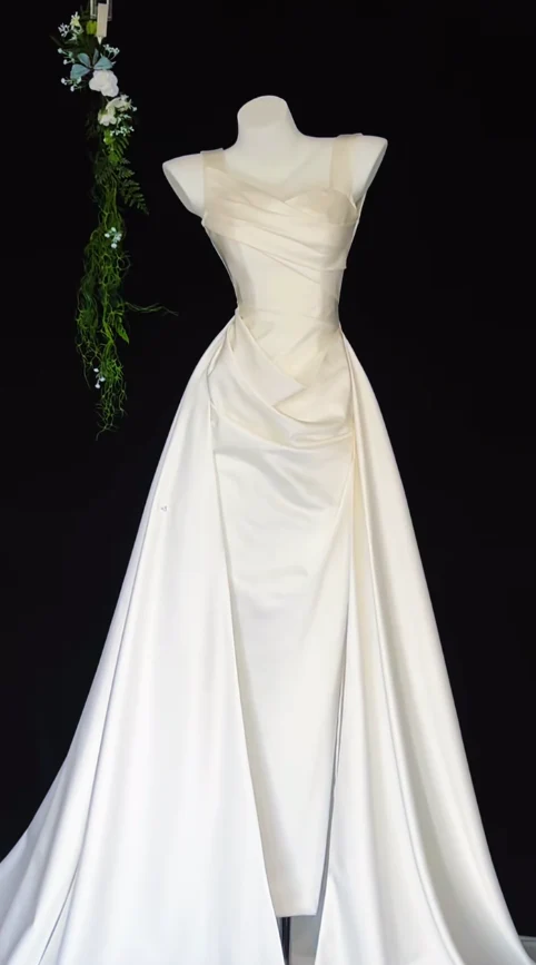 Elegant Sheath Long Prom Dress Spaghetti Strap Satin Formal Evening Dress DP2881 - Deanwangkt