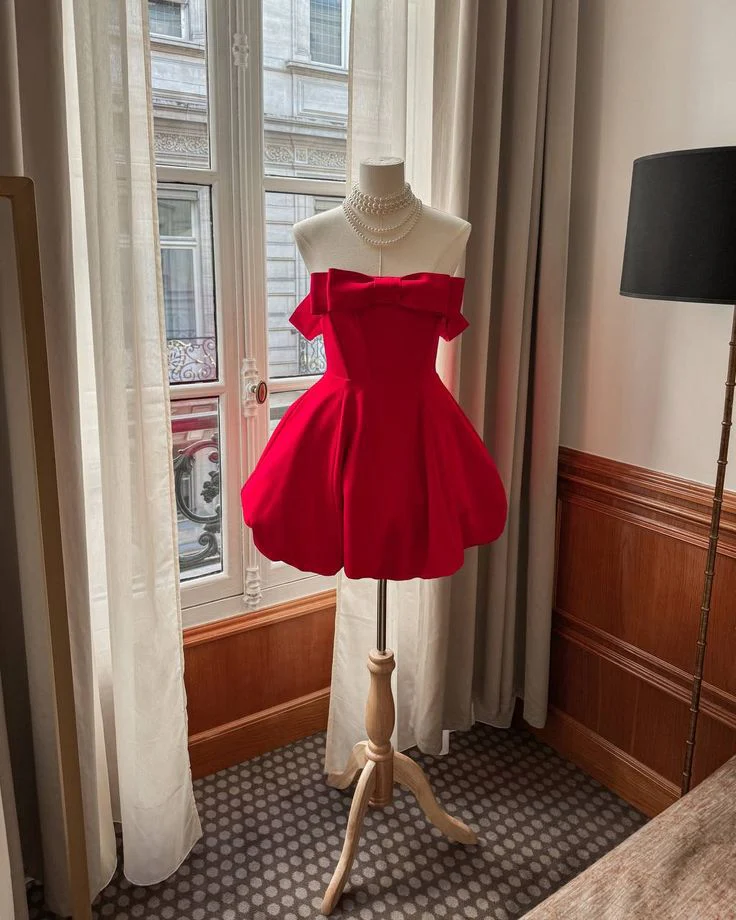 Trendy Ball Gown Off The Shoulder Red Black Girl Short Homecoming Dress Summer Middle School Hoco Dresses Cocktail Dress Birthday Outfits W0574 - Deanwangkt