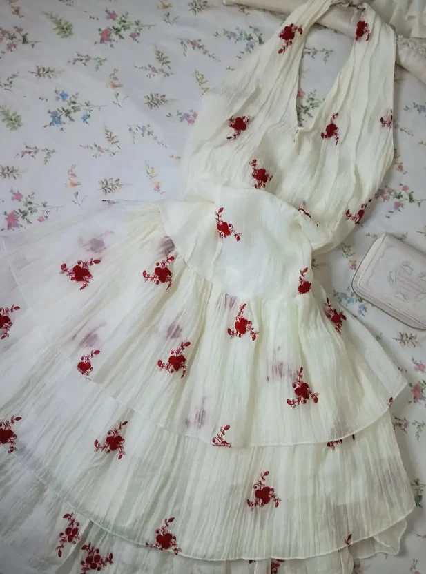 Vintage Halter A-Line Chiffon Birthday Dresses, White Homecoming Dresses DP3174 - Deanwangkt