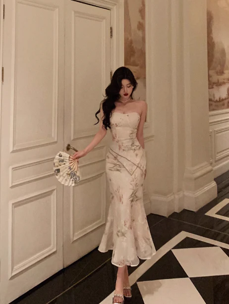 Classy Mermaid Strapless 2 Pieces Floral 18th Birthday Dress Party Gown 21st Birthday Outfits Birthday Dress Ideas For Women DP609 - Deanwangkt