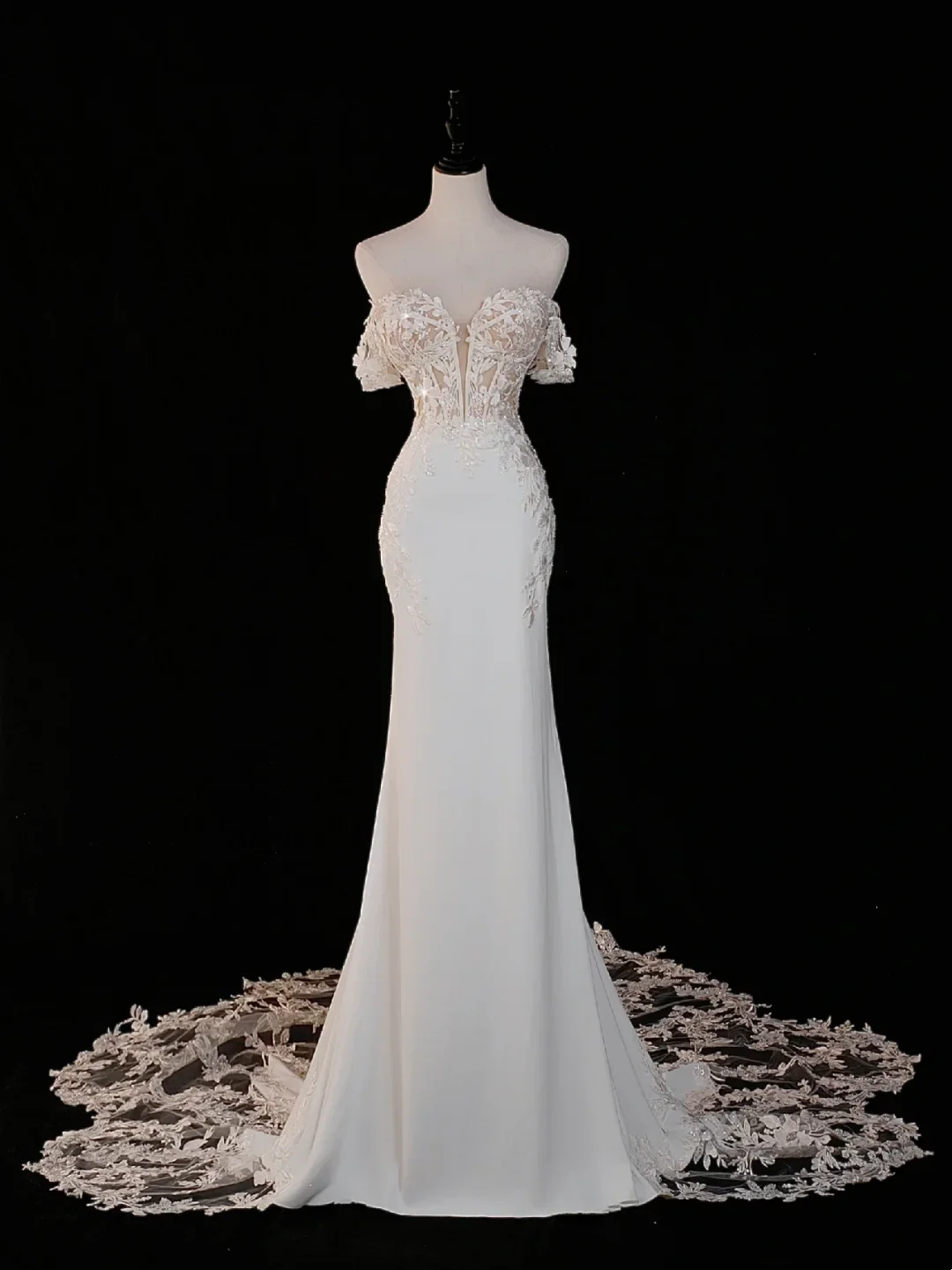 Timeless Bridal Gown Mermaid Off The Shoulder Satin Short Sleeves Wedding Dresses Elegant Bridal Gowns DH885 - Deanwangkt