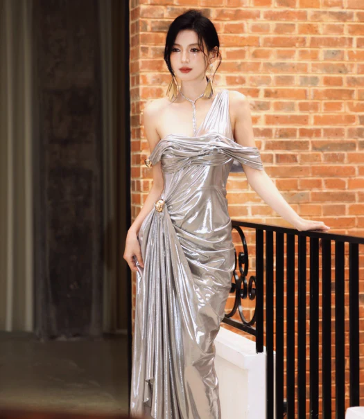 Modest Grey Formal Dress One Shoulder Sheath Long Evening Gown Fashion Long 18th Birthday Outfit  DH2706 - Deanwangkt