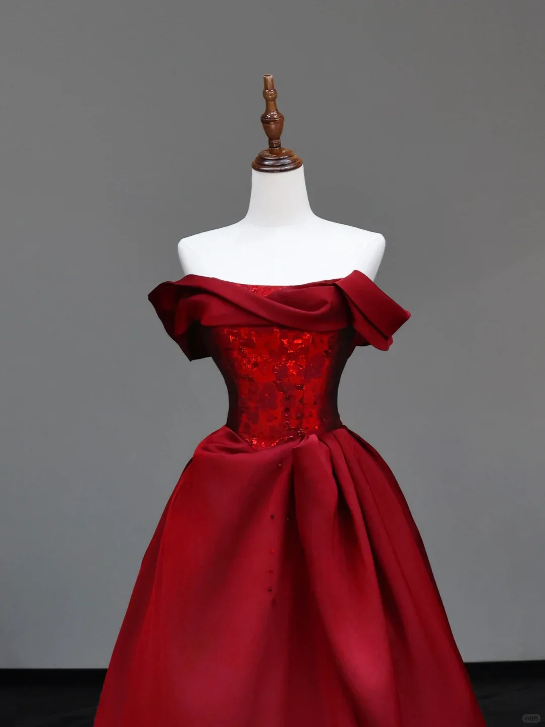 Gorgeous Ball Gown Off The Shoulder Burgundy Satin Long Prom Dresses Graduation Dresses DP716 - Deanwangkt