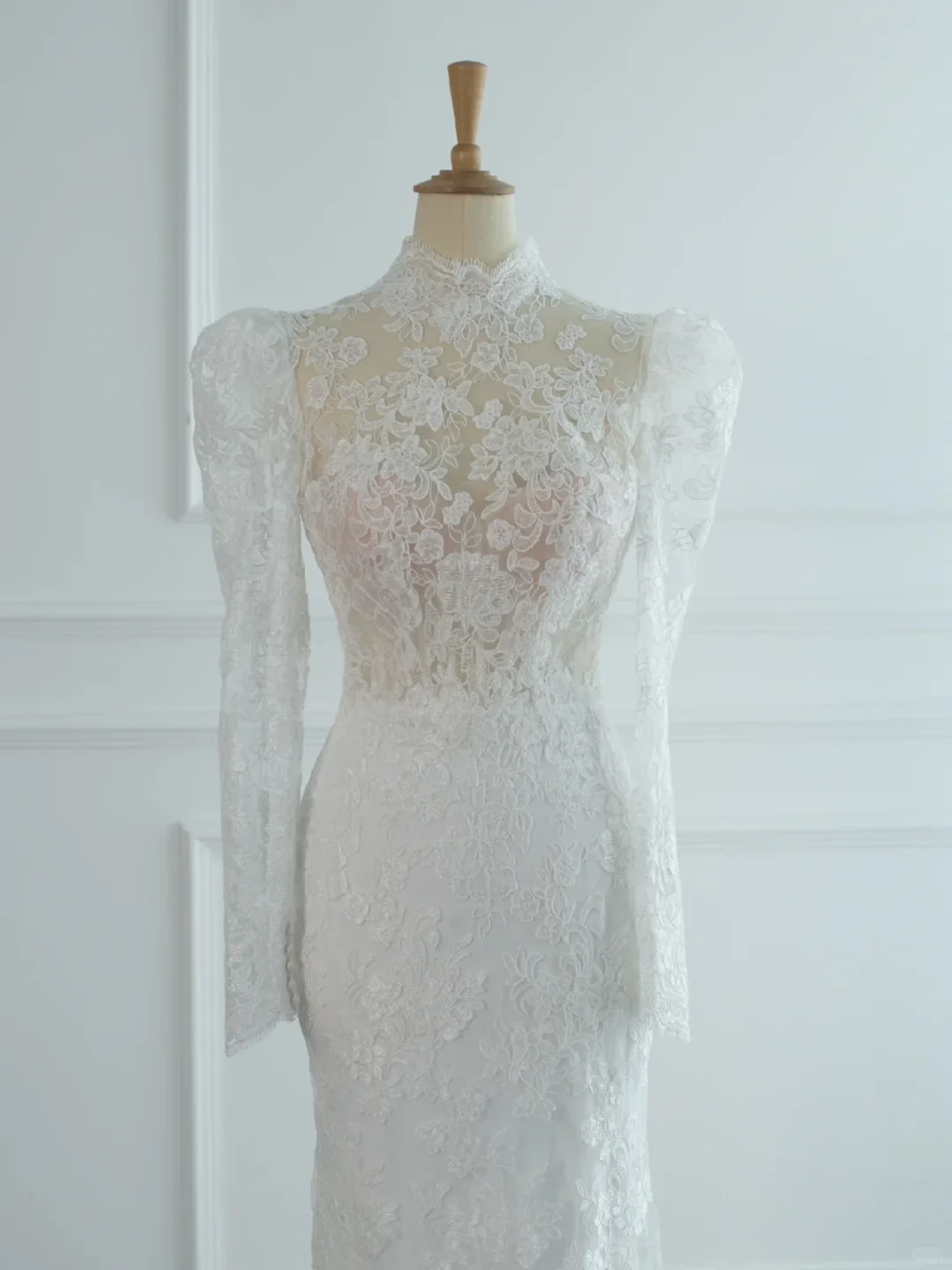 Pretty Wedding Dress Mermaid High Neck White Lace Long Sleeves Backless Vintage Wedding Dresses Bridal Gowns Brides Gown DH378 - Deanwangkt