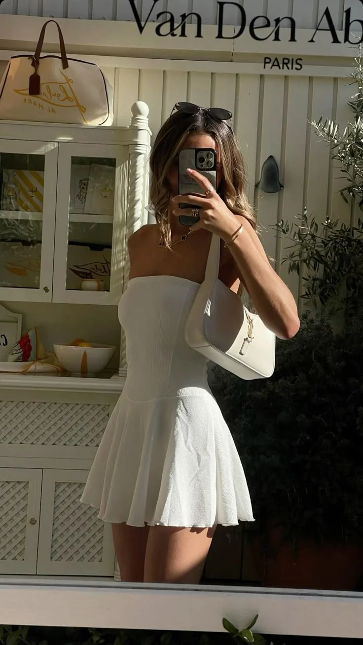 Simple A line Strapless Chiffon White Homecoming Dress Summer Hoco Dresses Cocktail Dress DP1863 - Deanwangkt
