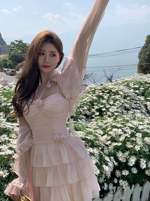 Cute A line Pink Chiffon Summer Short Homecoming Dress Hoco Dress Mini 18th Birthday Outfit Cocktail Dresses DP1862 - Deanwangkt