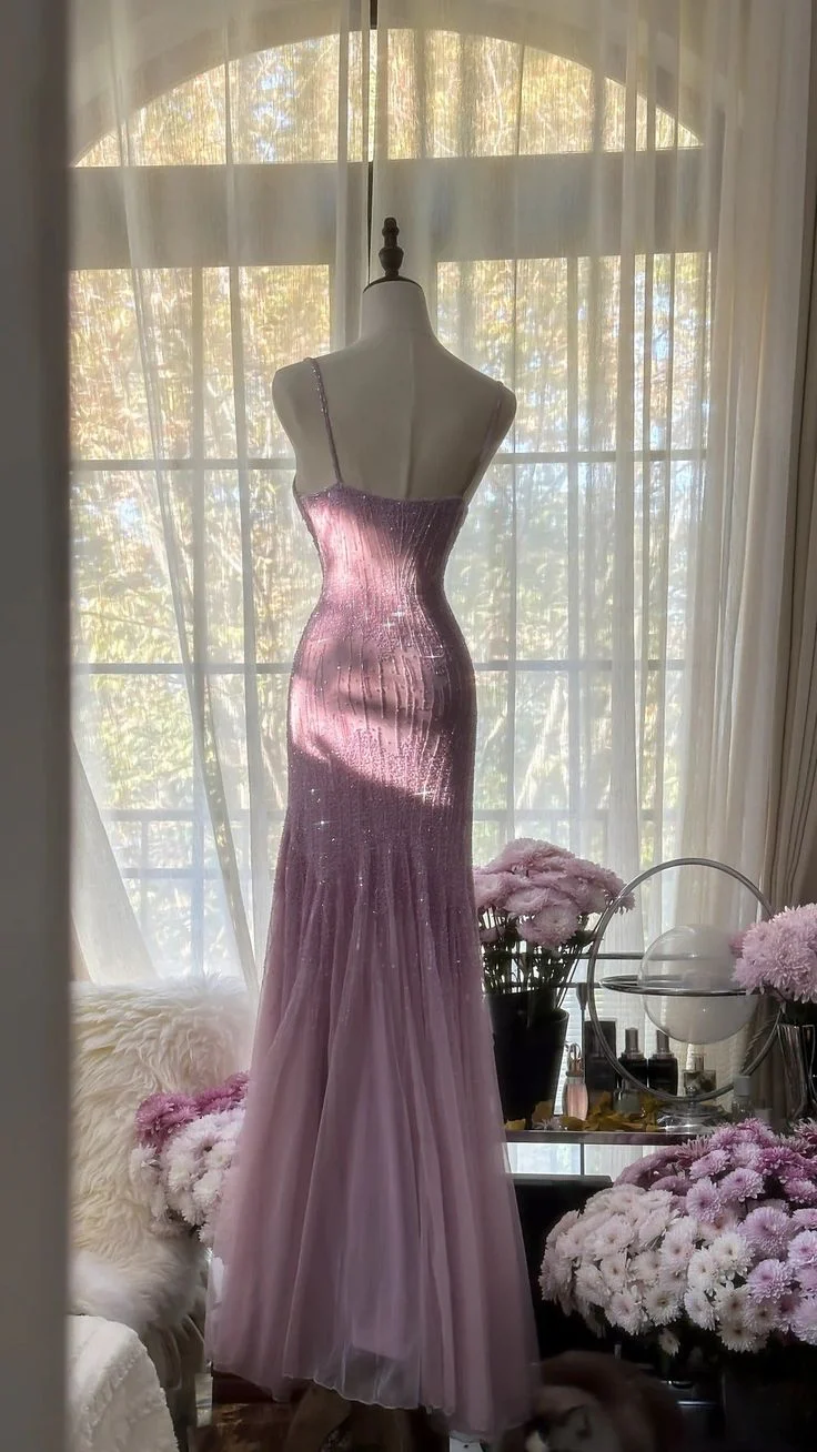 Sexy Mermaid Spaghetti Straps Purple Elegant Tulle Sequin Prom Dresses P0001 - Deanwangkt