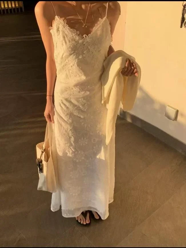 Gorgeous A Line Halter Long Lace Ivory Prom Dresses Wedding Guest Dresses Graduation Dresses DP725 - Deanwangkt