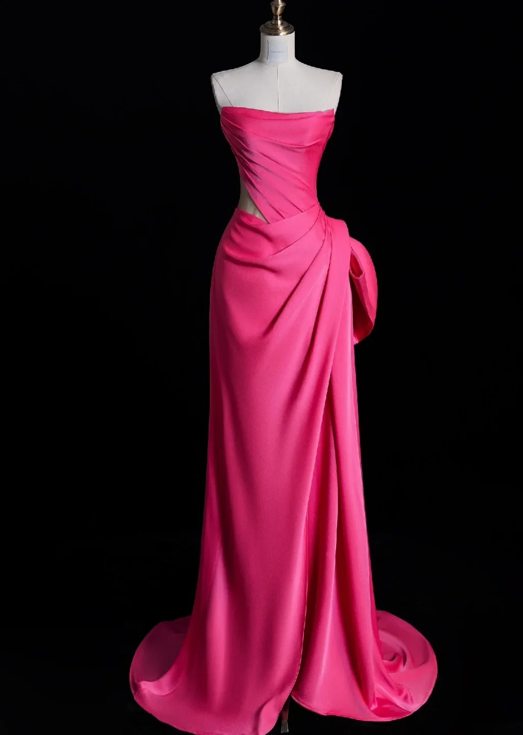 Elegant Strapless Sheath Long Prom Dresses Satin Pink Evening Dresses DP3786 - Deanwangkt