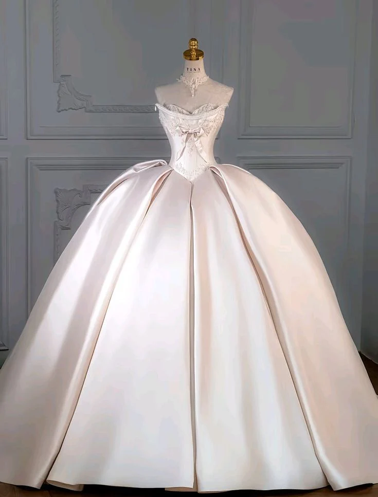 Princess Bridal Dress Ball Gown Sweetheart Sleeveless Satin Light Pink Wedding Dresses Pretty Bridal Gowns DH943 - Deanwangkt