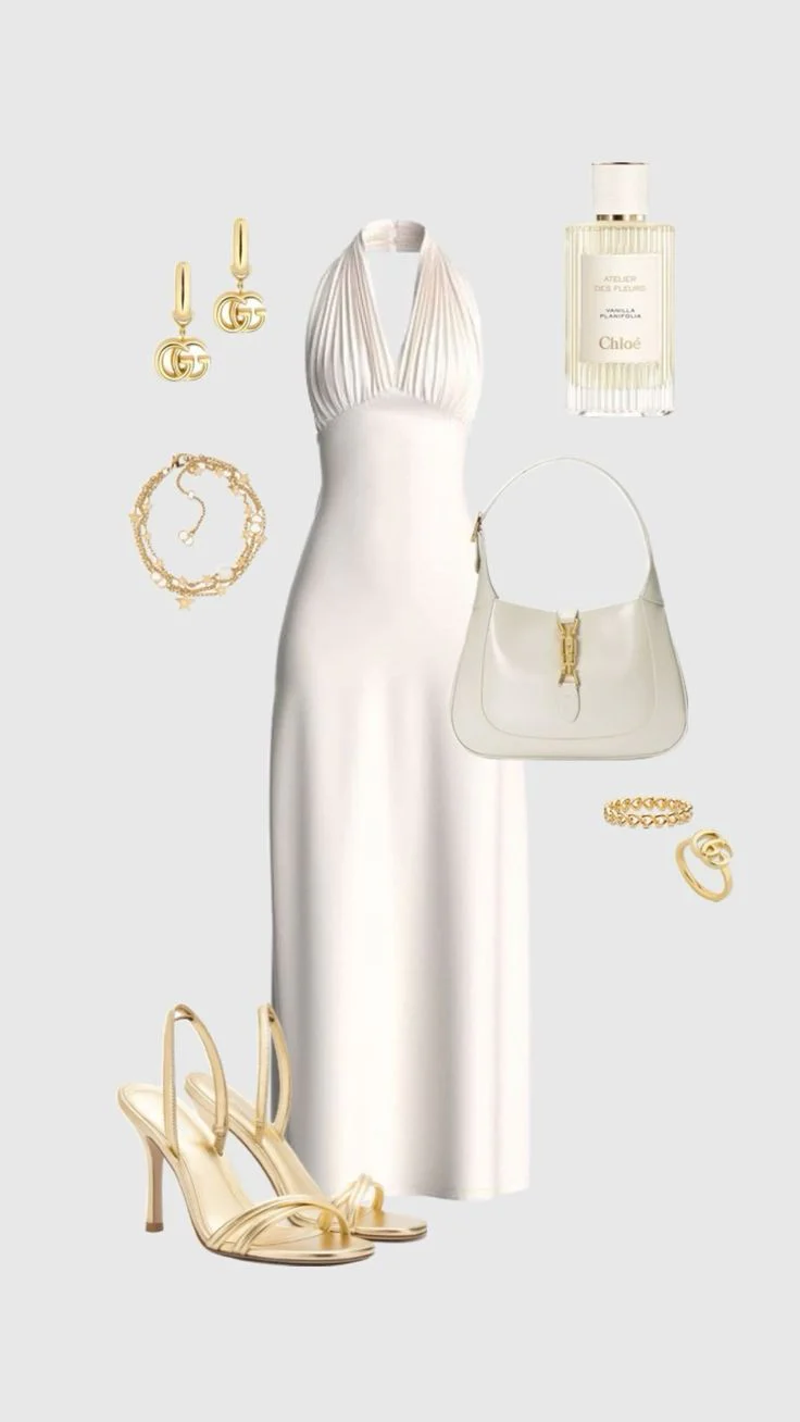 Gorgeous A Line Halter White Prom Dresses Formal Summer Wedding Guest Dresses Wedding Guest Outfits DP770 - Deanwangkt