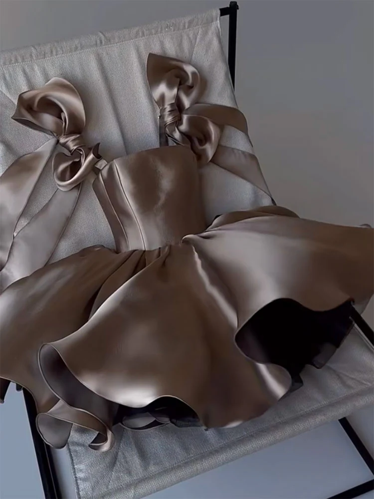 Cute A line Straps Summer Satin Homecoming Dress Hoco Dress Mini 20th Birthday Outfit Cocktail Dresses DP1779 - Deanwangkt