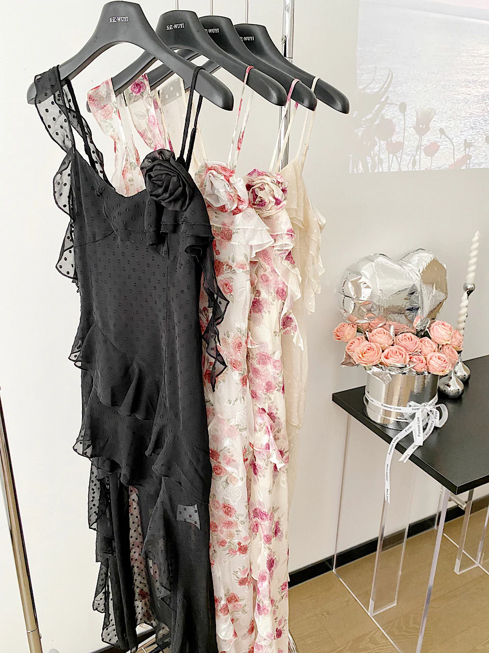Sexy High Low Spaghetti Straps Floral Lace Summer Dress Holiday Party Outfits For Women DP0019 - Deanwangkt