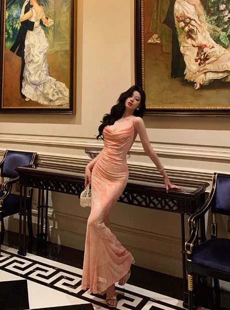 Sexy Mermaid Spaghetti Straps Pink Floral 21st Birthday Dress Holiday Party Birthday Outfits For Women DP0180 - Deanwangkt