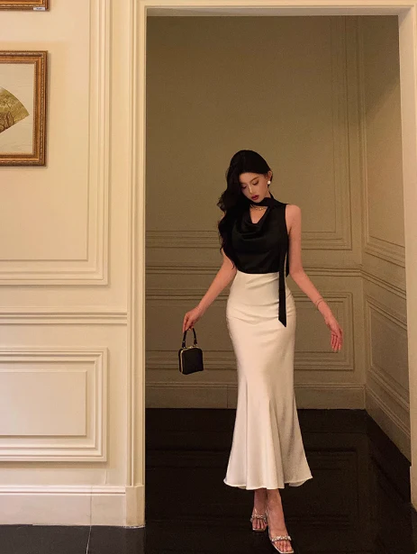 Classy Mermaid 2 Pieces Black White 18th Birthday Dress Party Gown 21st Birthday Outfits Birthday Dress Ideas For Women DP585 - Deanwangkt