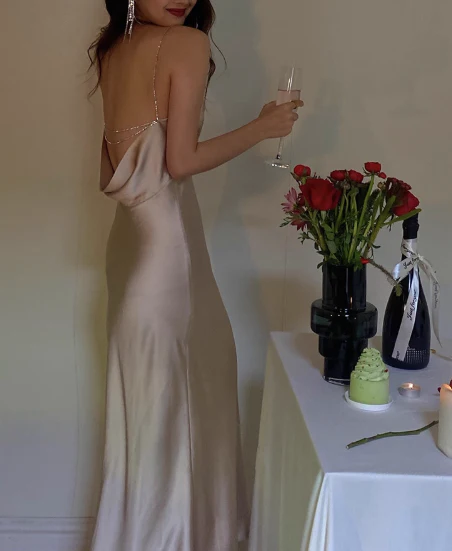 Elegant Sheath Spaghetti Strap Long Evening Gowns Satin Open Back Special Formal Dresses Prom Dresses DP2781 - Deanwangkt