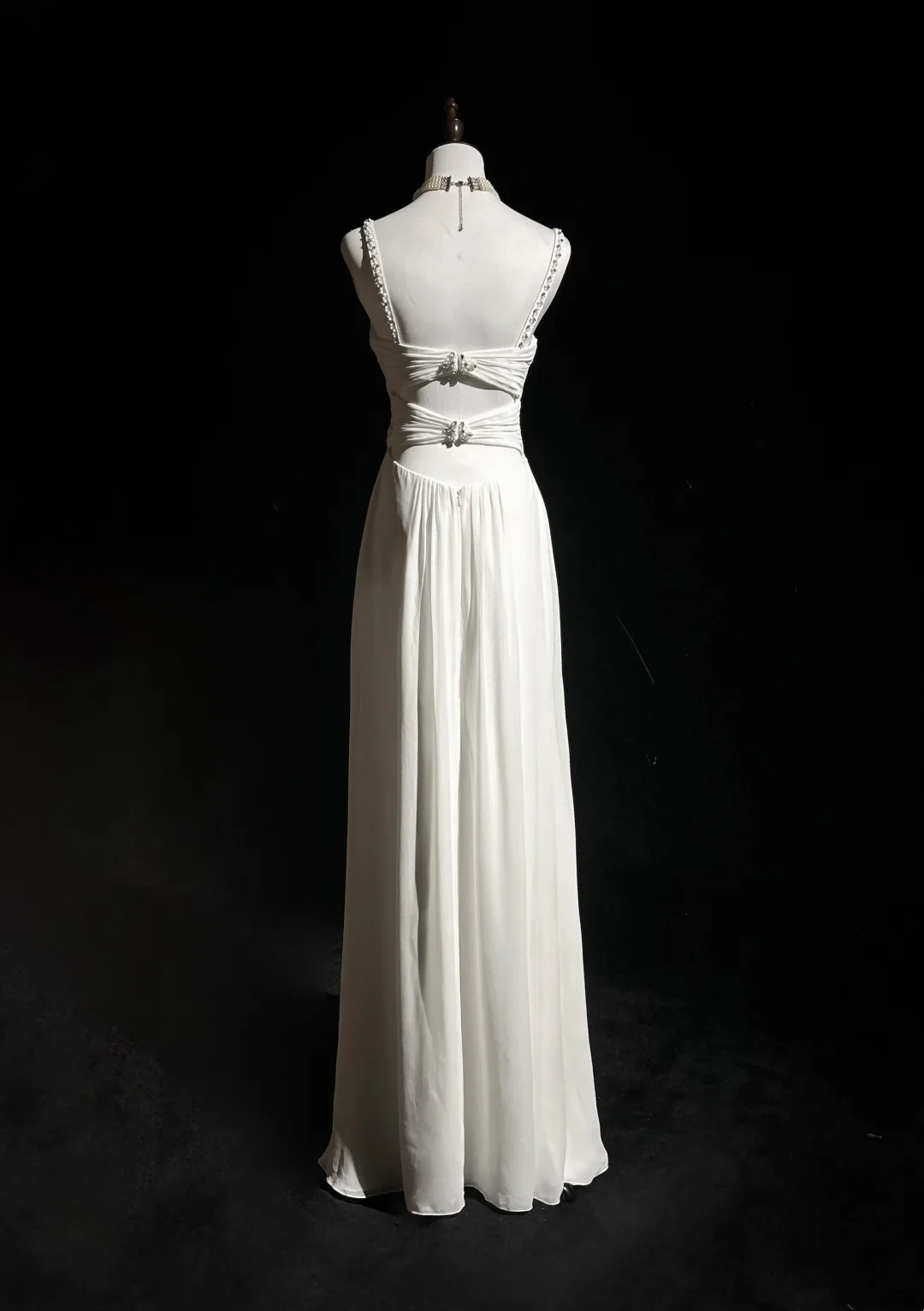 Modern A line Straps Silver Beads Chiffon Long White Backless Wedding Dresses Elegant Bridal Gowns DH657 - Deanwangkt