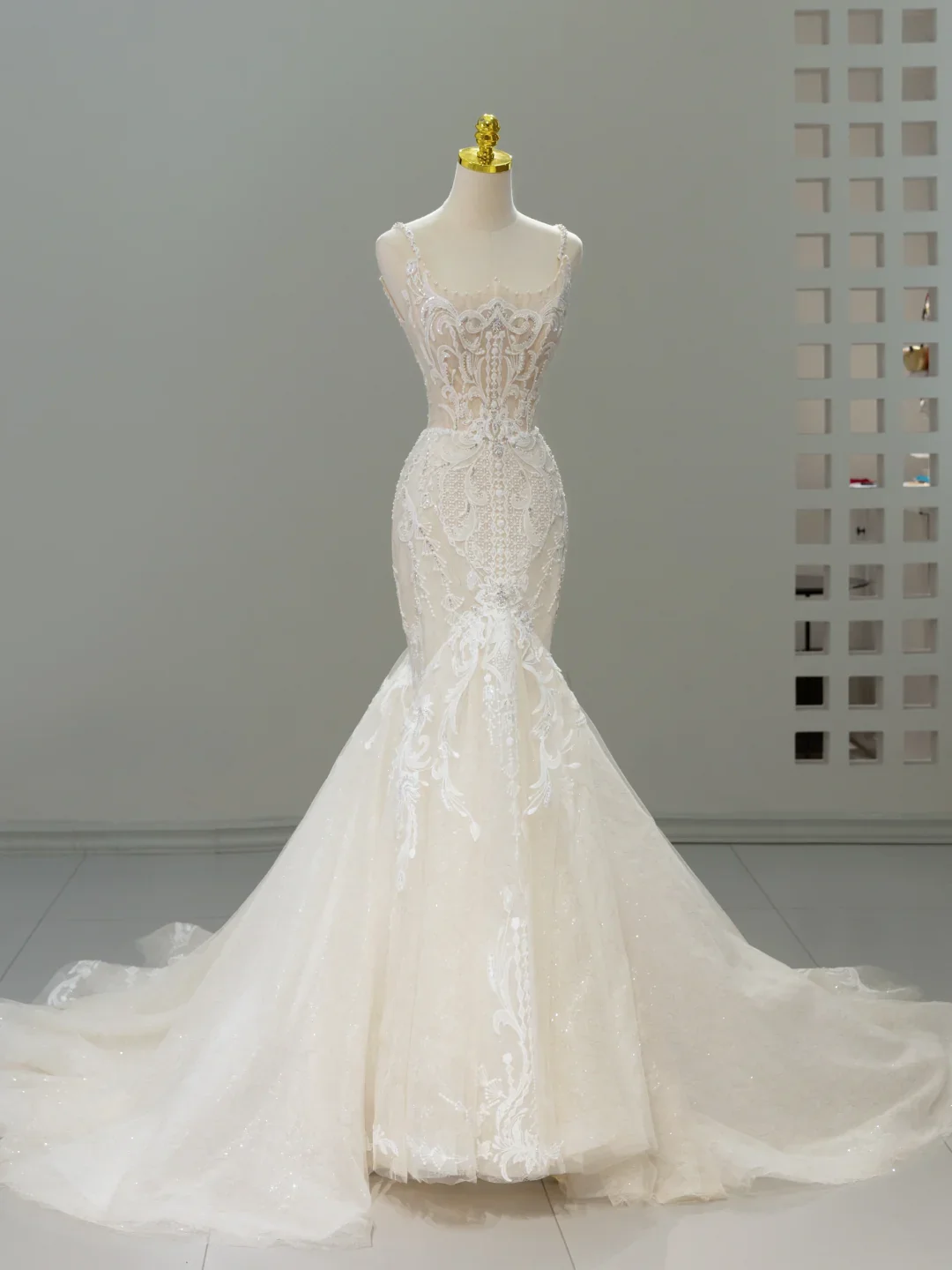 Dreamy Wedding Gown Bridal Dress Mermaid Square Neck Lace Tulle Wedding Dress Long Sleeves Wedding Dresses Modest Wedding Gowns DH2067 - Deanwangkt