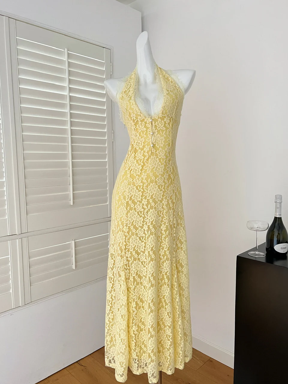 Sexy Sheath V Neckline Yellow Lace Summer Dress Holiday Party Outfits For Women DP0114 - Deanwangkt