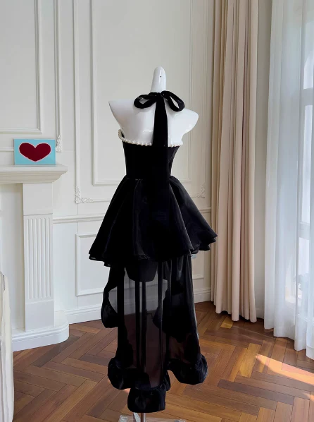 Sexy A line Halter Black Velvet Short Homecoming Dresses Summer Hoco Dresses Cocktail Dress Birthday Outfits DP2299 - Deanwangkt