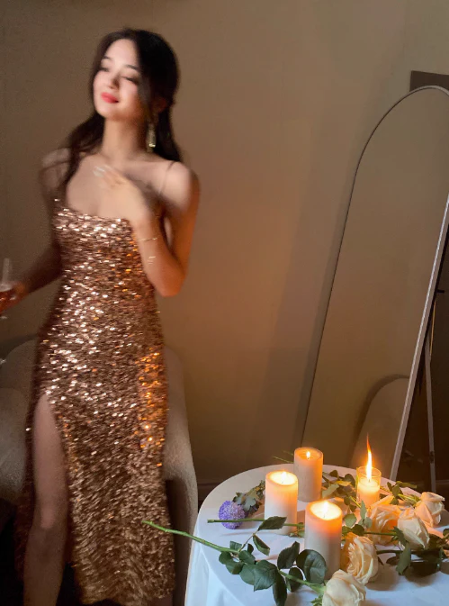 Sparkly Gold Spaghetti Strap Long Evening Gown Sheath 18th Birthday Dress Elegant Sequins Formal Dress Party Dress  DH2753 - Deanwangkt
