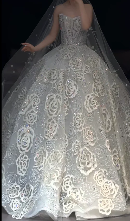 Timeless Sweetheart Neck Ball Gown Tulle Applique Wedding Dress, White Bridal Gowns DP03047 - Deanwangkt