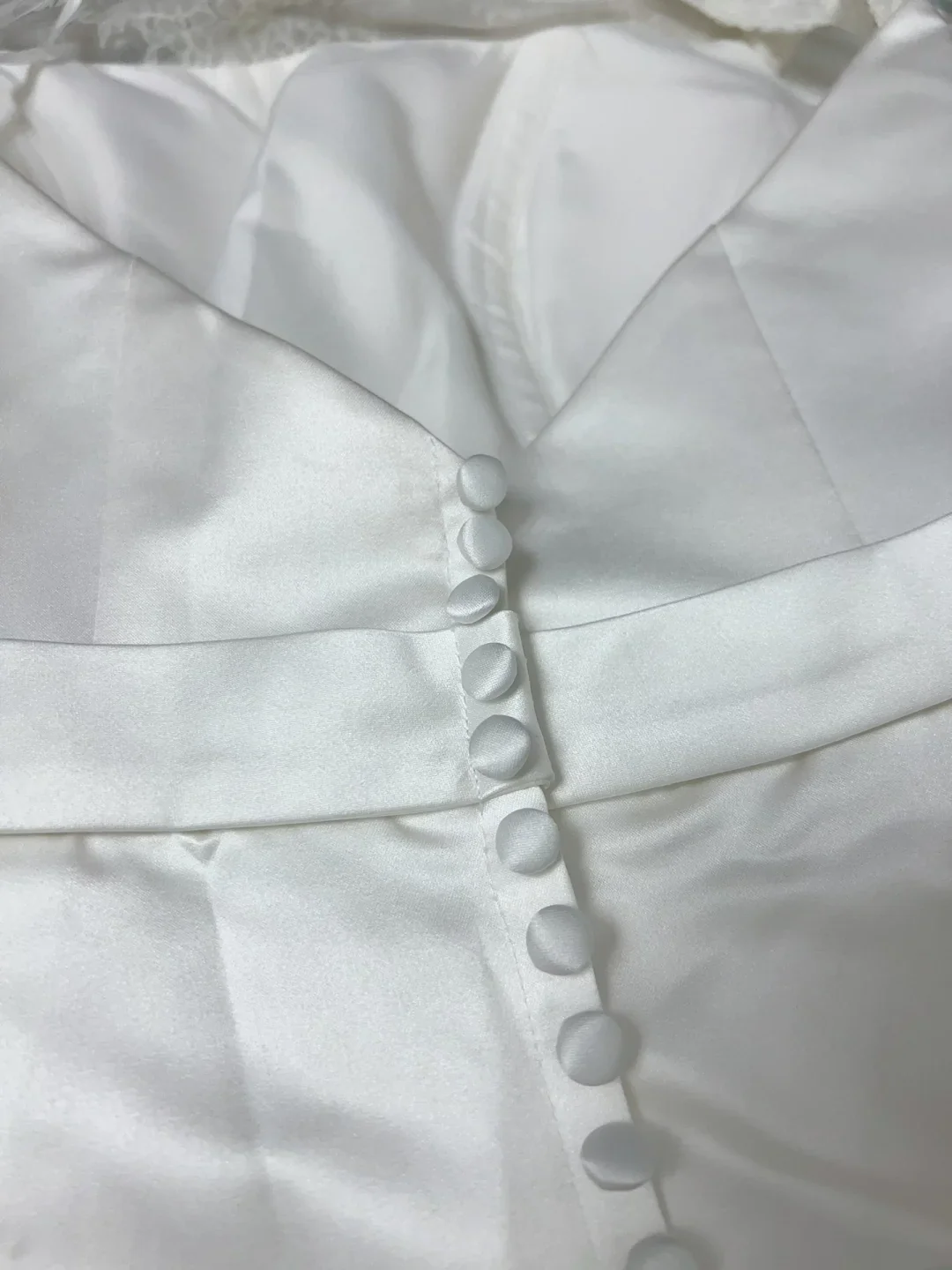 Modest Wedding Dress Sheath Scoop Neck Short Sleeves Summer Lace Wedding Dresses Bride Dress Bridal Gowns DH1440 - Deanwangkt