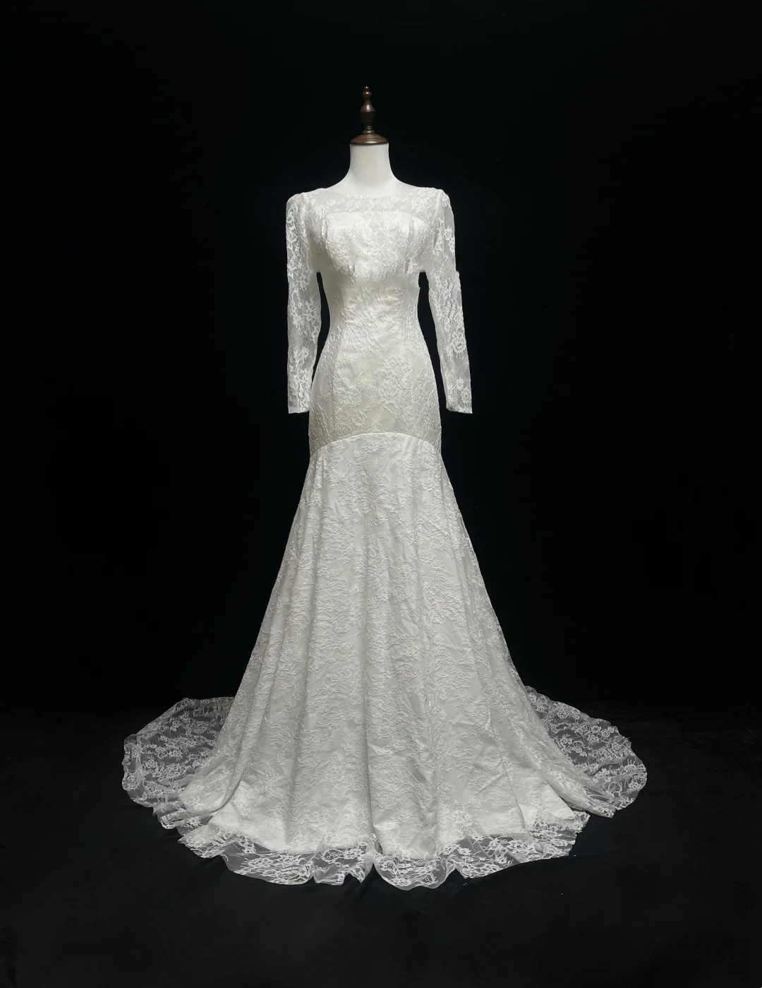 Vintage Wedding Dress 1970s Mermaid Scoop Neck Long Sleeves Lace White Long Wedding Dresses Bridal Gowns Elegant Brides Gown DH563 - Deanwangkt