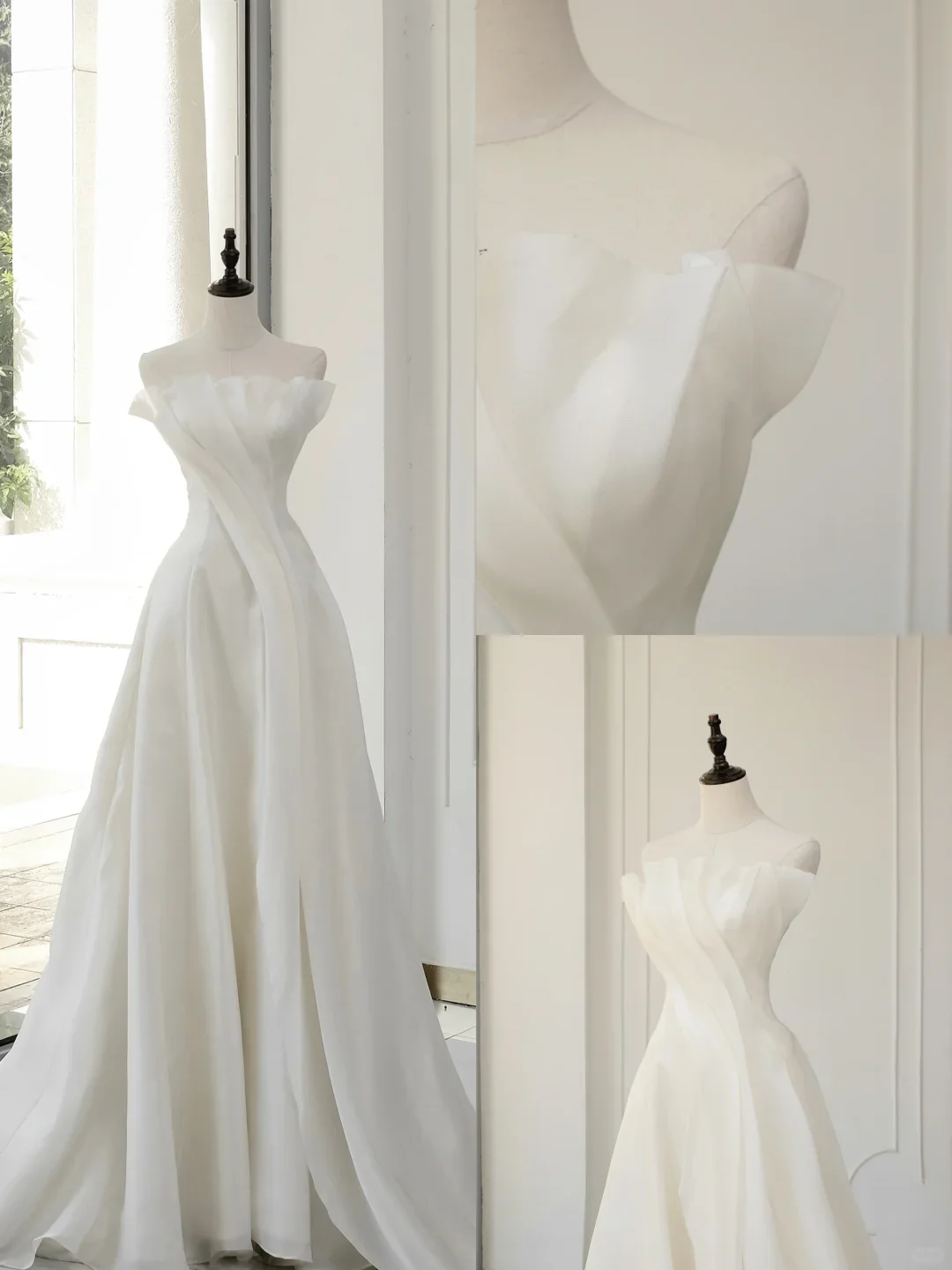 Timeless Bridal Gown Ball Gown Strapless Organza Sleeveless Long White Wedding Dresses Elegant Bridal Gowns DH892 - Deanwangkt