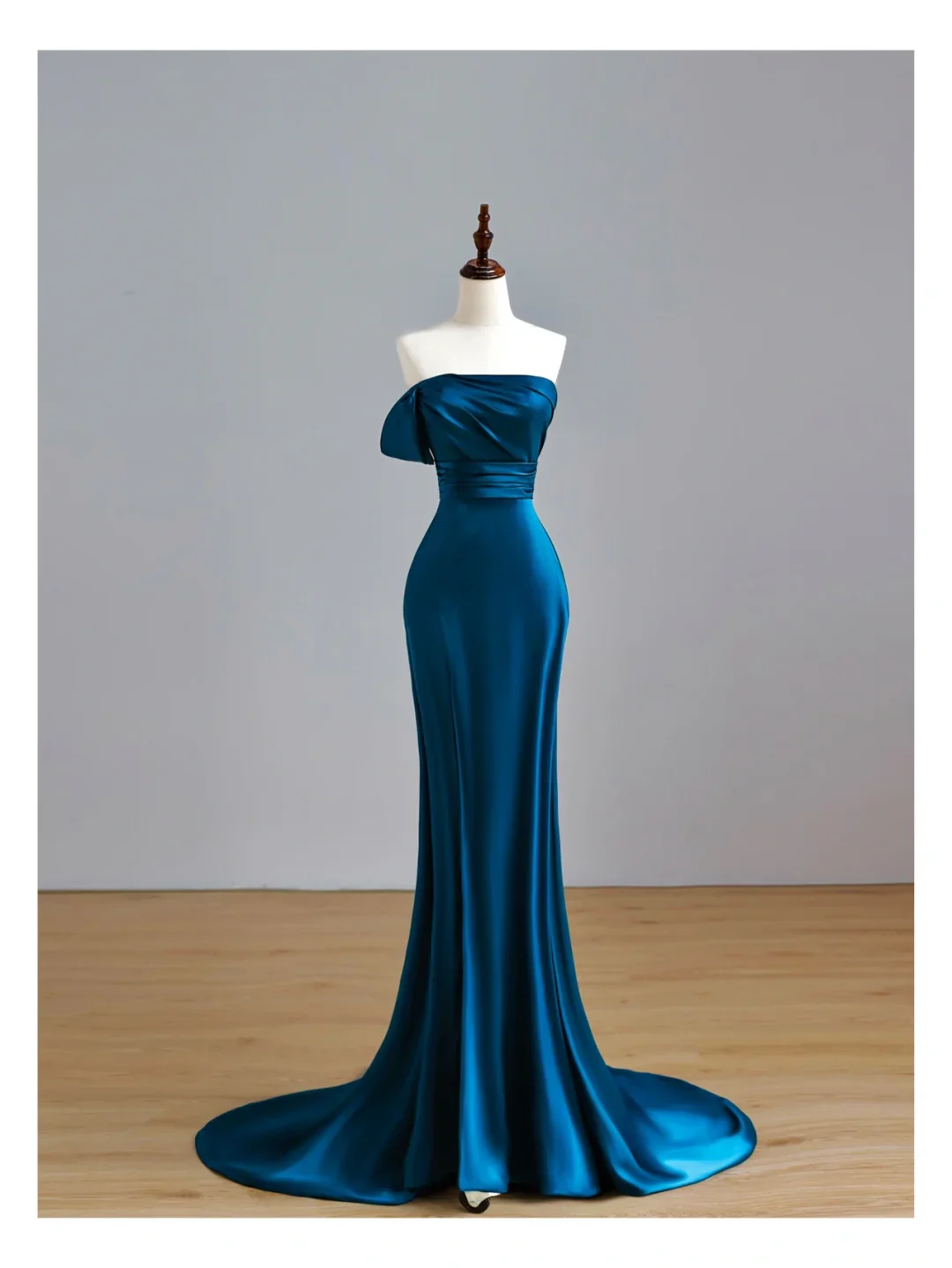 Elegant Glamour Mermaid Strapless Blue Satin Prom Dress Party Dress Long Evening Dresses DP1545 - Deanwangkt
