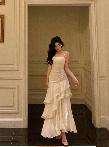 Sexy Mermaid Spaghetti Straps White 21st Birthday Dress Holiday Outfit Birthday Outfits For Women DP0194 - Deanwangkt