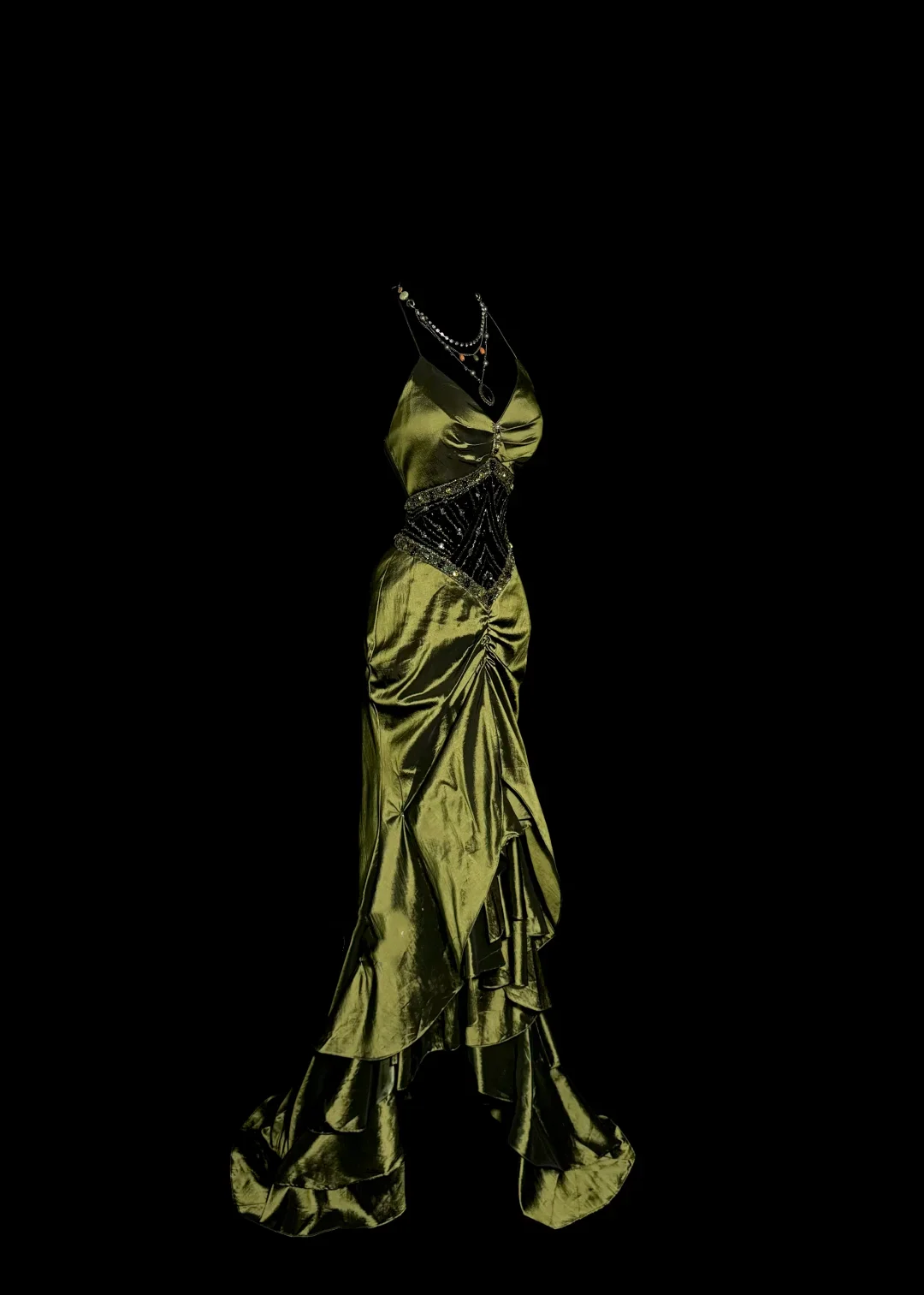 Vintage Mermaid Halter Olive Green 1950s Retro Classy Satin Long Prom Dresses Party Dress 21st Birthday Outfits Graduation Dresses W852 - Deanwangkt