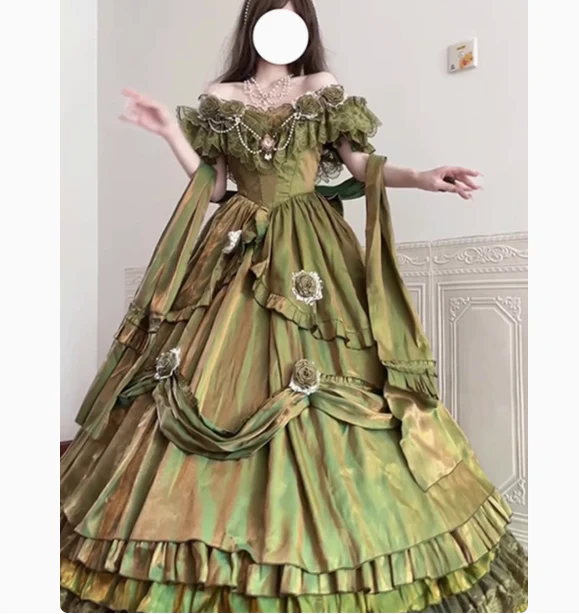 Vintage Ball Gown Off The Shoulder Green 21st Birthday Dress Lolita Dress Long Birthday Outfits DH2436 - Deanwangkt