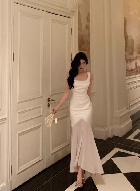 Pretty Mermaid Square Neckline White 18th Birthday Dress Party Outfits Birthday Outfits For Women DP0172 - Deanwangkt